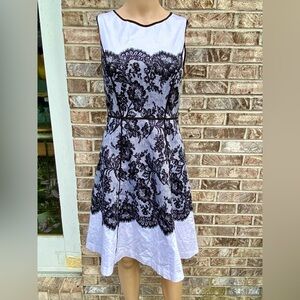 New York & Company Black Lace Print White Midi Dress